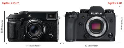 Größenvergleich: Fujifilm X-Pro2 vs. Fujifilm X-H1 Größenvergleich: Fujifilm X-Pro2 vs. Fujifilm X-H1