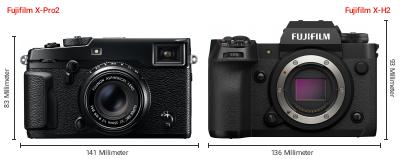 Größenvergleich: Fujifilm X-Pro2 vs. Fujifilm X-H2 Größenvergleich: Fujifilm X-Pro2 vs. Fujifilm X-H2