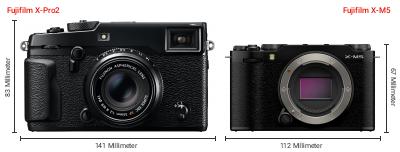 Größenvergleich: Fujifilm X-Pro2 vs. Fujifilm X-M5 Größenvergleich: Fujifilm X-Pro2 vs. Fujifilm X-M5