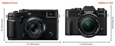 Größenvergleich: Fujifilm X-Pro2 vs. Fujifilm X-T20 Größenvergleich: Fujifilm X-Pro2 vs. Fujifilm X-T20