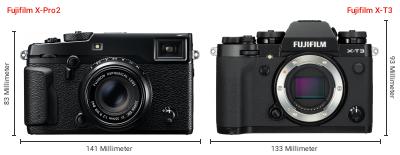 Größenvergleich: Fujifilm X-Pro2 vs. Fujifilm X-T3 Größenvergleich: Fujifilm X-Pro2 vs. Fujifilm X-T3