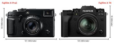 Größenvergleich: Fujifilm X-Pro2 vs. Fujifilm X-T4 Größenvergleich: Fujifilm X-Pro2 vs. Fujifilm X-T4