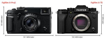 Größenvergleich: Fujifilm X-Pro2 vs. Fujifilm X-T5 Größenvergleich: Fujifilm X-Pro2 vs. Fujifilm X-T5