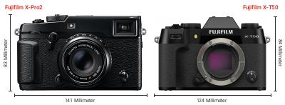 Größenvergleich: Fujifilm X-Pro2 vs. Fujifilm X-T50 Größenvergleich: Fujifilm X-Pro2 vs. Fujifilm X-T50