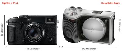Größenvergleich: Fujifilm X-Pro2 vs. Hasselblad Lunar Größenvergleich: Fujifilm X-Pro2 vs. Hasselblad Lunar