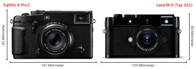 Größenvergleich: Fujifilm X-Pro2 vs. Leica M-D (Typ 262) Größenvergleich: Fujifilm X-Pro2 vs. Leica M-D (Typ 262)