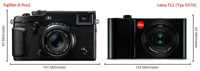 Größenvergleich: Fujifilm X-Pro2 vs. Leica TL2 (Typ 5370)