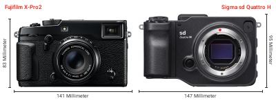 Größenvergleich: Fujifilm X-Pro2 vs. Sigma sd Quattro H Größenvergleich: Fujifilm X-Pro2 vs. Sigma sd Quattro H