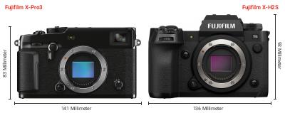 Größenvergleich: Fujifilm X-Pro3 vs. Fujifilm X-H2S Größenvergleich: Fujifilm X-Pro3 vs. Fujifilm X-H2S