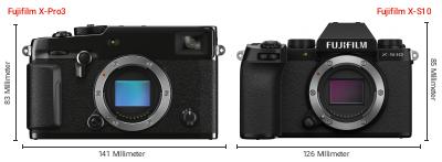 Größenvergleich: Fujifilm X-Pro3 vs. Fujifilm X-S10 Größenvergleich: Fujifilm X-Pro3 vs. Fujifilm X-S10