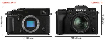 Größenvergleich: Fujifilm X-Pro3 vs. Fujifilm X-T4 Größenvergleich: Fujifilm X-Pro3 vs. Fujifilm X-T4