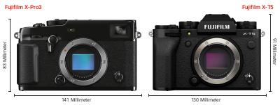 Größenvergleich: Fujifilm X-Pro3 vs. Fujifilm X-T5 Größenvergleich: Fujifilm X-Pro3 vs. Fujifilm X-T5