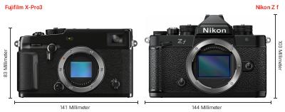 Größenvergleich: Fujifilm X-Pro3 vs. Nikon Z f Größenvergleich: Fujifilm X-Pro3 vs. Nikon Z f