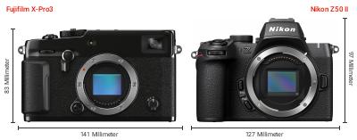 Größenvergleich: Fujifilm X-Pro3 vs. Nikon Z50 II Größenvergleich: Fujifilm X-Pro3 vs. Nikon Z50 II