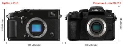 Größenvergleich: Fujifilm X-Pro3 vs. Panasonic Lumix DC-G97 Größenvergleich: Fujifilm X-Pro3 vs. Panasonic Lumix DC-G97