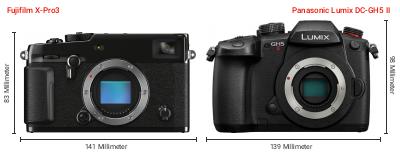 Größenvergleich: Fujifilm X-Pro3 vs. Panasonic Lumix DC-GH5 II Größenvergleich: Fujifilm X-Pro3 vs. Panasonic Lumix DC-GH5 II