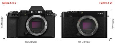 Größenvergleich: Fujifilm X-S10 vs. Fujifilm X-E4 Größenvergleich: Fujifilm X-S10 vs. Fujifilm X-E4