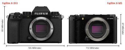 Größenvergleich: Fujifilm X-S10 vs. Fujifilm X-M5 Größenvergleich: Fujifilm X-S10 vs. Fujifilm X-M5
