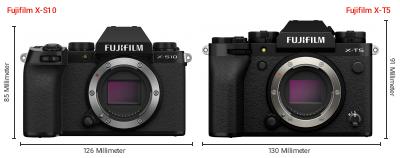 Größenvergleich: Fujifilm X-S10 vs. Fujifilm X-T5 Größenvergleich: Fujifilm X-S10 vs. Fujifilm X-T5