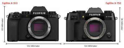 Größenvergleich: Fujifilm X-S10 vs. Fujifilm X-T50 Größenvergleich: Fujifilm X-S10 vs. Fujifilm X-T50