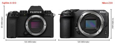 Größenvergleich: Fujifilm X-S10 vs. Nikon Z30 Größenvergleich: Fujifilm X-S10 vs. Nikon Z30