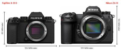 Größenvergleich: Fujifilm X-S10 vs. Nikon Z6 III Größenvergleich: Fujifilm X-S10 vs. Nikon Z6 III