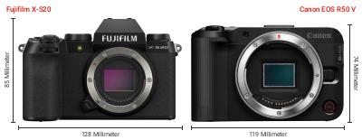 Größenvergleich: Fujifilm X-S20 vs. Canon EOS R50 V