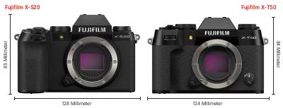 Größenvergleich: Fujifilm X-S20 vs. Fujifilm X-T50 Größenvergleich: Fujifilm X-S20 vs. Fujifilm X-T50