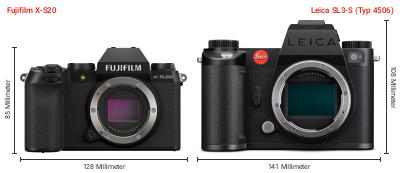 Größenvergleich: Fujifilm X-S20 vs. Leica SL3-S (Typ 4506) Größenvergleich: Fujifilm X-S20 vs. Leica SL3-S (Typ 4506)