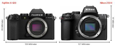 Größenvergleich: Fujifilm X-S20 vs. Nikon Z50 II Größenvergleich: Fujifilm X-S20 vs. Nikon Z50 II