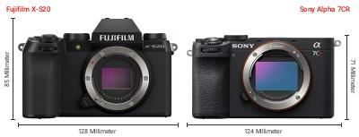 Größenvergleich: Fujifilm X-S20 vs. Sony Alpha 7CR Größenvergleich: Fujifilm X-S20 vs. Sony Alpha 7CR