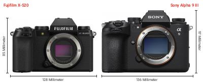 Größenvergleich: Fujifilm X-S20 vs. Sony Alpha 9 III Größenvergleich: Fujifilm X-S20 vs. Sony Alpha 9 III