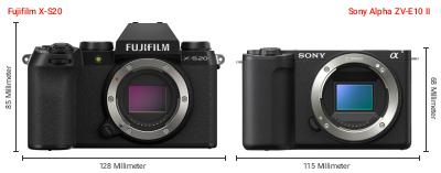 Größenvergleich: Fujifilm X-S20 vs. Sony Alpha ZV-E10 II Größenvergleich: Fujifilm X-S20 vs. Sony Alpha ZV-E10 II