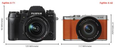 Größenvergleich: Fujifilm X-T1 vs. Fujifilm X-A2 Größenvergleich: Fujifilm X-T1 vs. Fujifilm X-A2