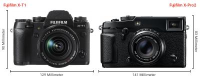Größenvergleich: Fujifilm X-T1 vs. Fujifilm X-Pro2 Größenvergleich: Fujifilm X-T1 vs. Fujifilm X-Pro2