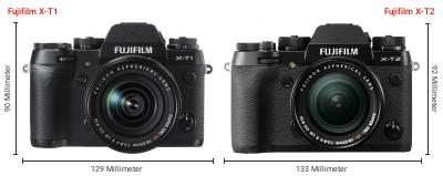 Größenvergleich: Fujifilm X-T1 vs. Fujifilm X-T2 Größenvergleich: Fujifilm X-T1 vs. Fujifilm X-T2