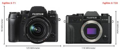 Größenvergleich: Fujifilm X-T1 vs. Fujifilm X-T30 Größenvergleich: Fujifilm X-T1 vs. Fujifilm X-T30