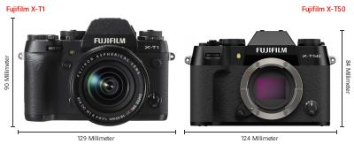 Größenvergleich: Fujifilm X-T1 vs. Fujifilm X-T50 Größenvergleich: Fujifilm X-T1 vs. Fujifilm X-T50