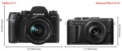 Größenvergleich: Fujifilm X-T1 vs. OM System PEN E-PL10 Größenvergleich: Fujifilm X-T1 vs. OM System PEN E-PL10
