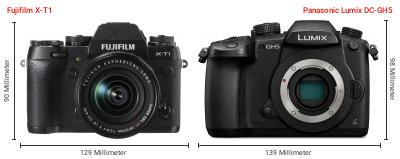 Größenvergleich: Fujifilm X-T1 vs. Panasonic Lumix DC-GH5 Größenvergleich: Fujifilm X-T1 vs. Panasonic Lumix DC-GH5