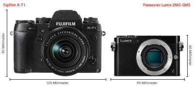 Größenvergleich: Fujifilm X-T1 vs. Panasonic Lumix DMC-GM5 Größenvergleich: Fujifilm X-T1 vs. Panasonic Lumix DMC-GM5