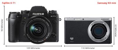 Größenvergleich: Fujifilm X-T1 vs. Samsung NX mini Größenvergleich: Fujifilm X-T1 vs. Samsung NX mini