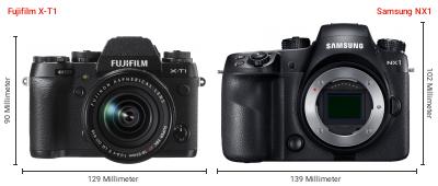 Größenvergleich: Fujifilm X-T1 vs. Samsung NX1 Größenvergleich: Fujifilm X-T1 vs. Samsung NX1