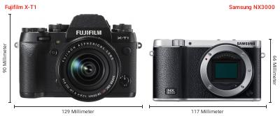 Größenvergleich: Fujifilm X-T1 vs. Samsung NX3000 Größenvergleich: Fujifilm X-T1 vs. Samsung NX3000