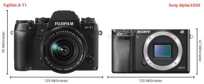 Größenvergleich: Fujifilm X-T1 vs. Sony Alpha 6000 Größenvergleich: Fujifilm X-T1 vs. Sony Alpha 6000