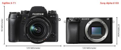 Größenvergleich: Fujifilm X-T1 vs. Sony Alpha 6100 Größenvergleich: Fujifilm X-T1 vs. Sony Alpha 6100
