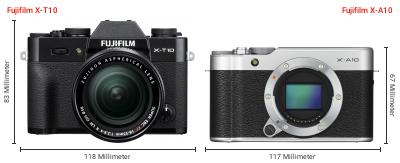 Größenvergleich: Fujifilm X-T10 vs. Fujifilm X-A10 Größenvergleich: Fujifilm X-T10 vs. Fujifilm X-A10