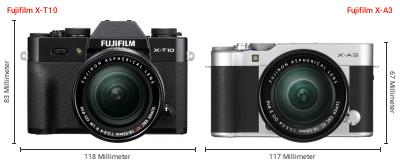 Größenvergleich: Fujifilm X-T10 vs. Fujifilm X-A3 Größenvergleich: Fujifilm X-T10 vs. Fujifilm X-A3
