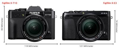 Größenvergleich: Fujifilm X-T10 vs. Fujifilm X-E3 Größenvergleich: Fujifilm X-T10 vs. Fujifilm X-E3