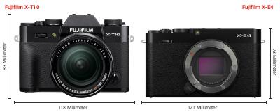 Größenvergleich: Fujifilm X-T10 vs. Fujifilm X-E4 Größenvergleich: Fujifilm X-T10 vs. Fujifilm X-E4